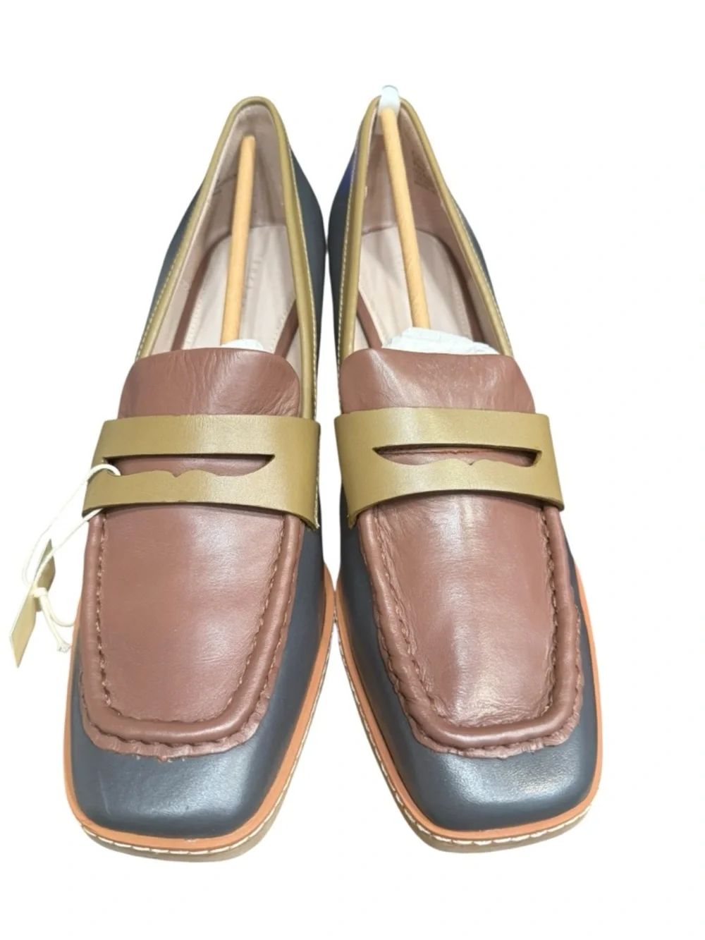 Sanctuary Cadence Colorblock Leather Wedge Loafers in brown, blue, greenish NIB
